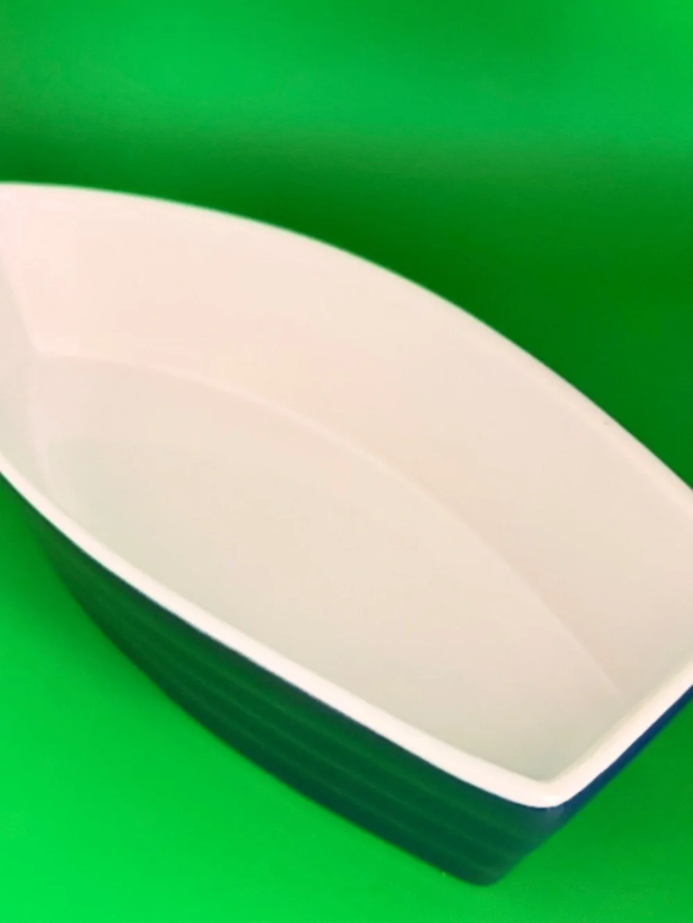 Share Sur La Table Boat-Shaped Serving Bowl Navy Blue White Interior Glazed Ston